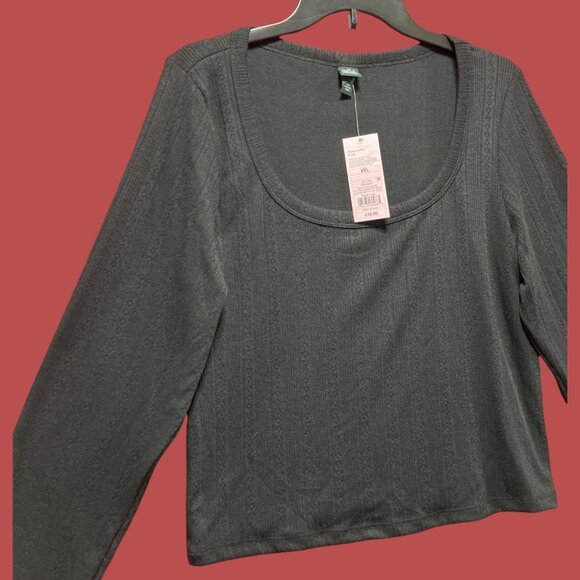 Wild Fable - Women's Long Sleeve Pointelle T-Shirt - Black - XXL - Picture 11 of 12